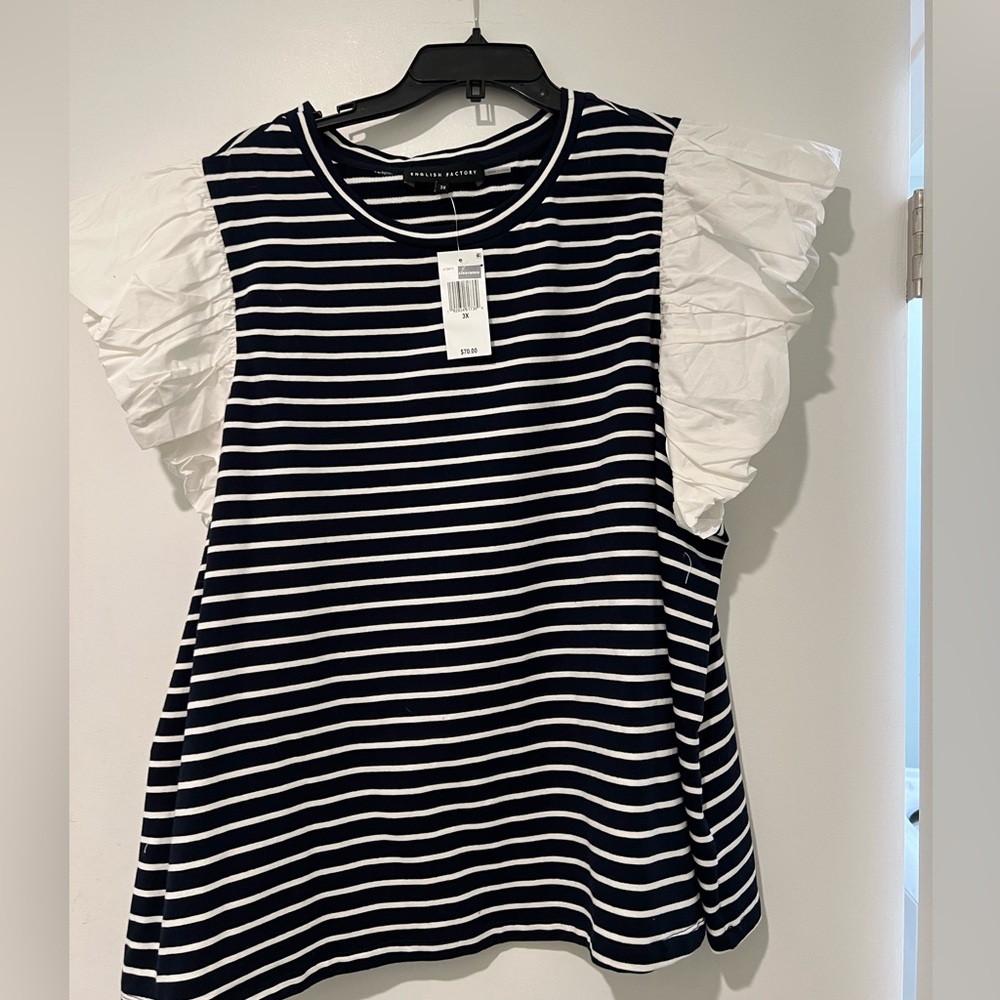 English Factory Striped Navy and White Tee 3XL